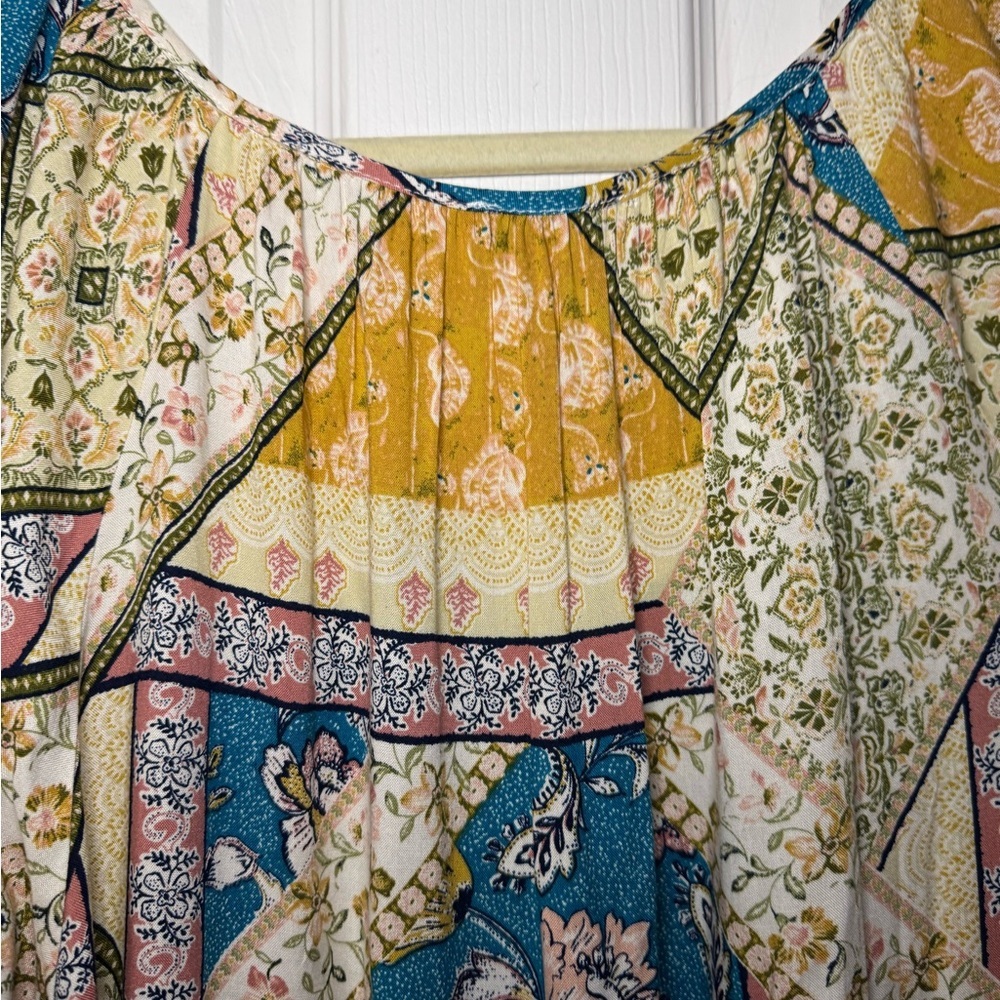 Bohemian Patchwork Dress in Blue and Yellow 1X - Picture 13 of 13